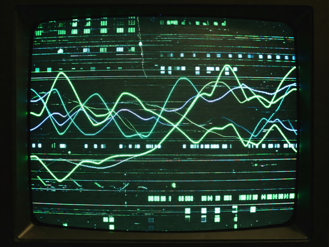 CRT monitor screen close up displaying glowing phosphors and scanlines matrix